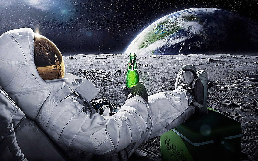 Astronaut Drinking Carlsberg Beer Moon Space, cosmonaut HD wallpaper