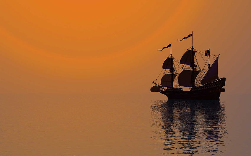 Ship On The Sea At Sunset, old ships HD wallpaper