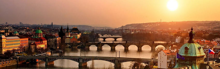 3840x1200 プラハ, チェコ共和国, 橋 高画質の壁紙