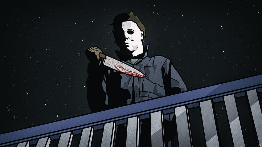Michael Myers, Halloween, horror, fan art, digital art, blood, knife, low, michael myers anime HD wallpaper