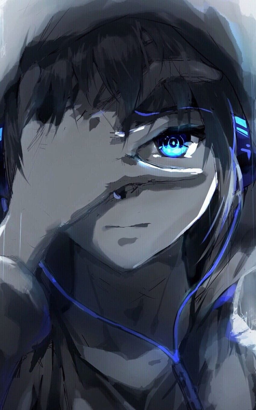Anime Boy Hoodie Blue Eyes Headphones Painting Dengan gambar [1080x1920] for your , Mobile & Tablet, anime boy pfp Tapeta na telefon HD