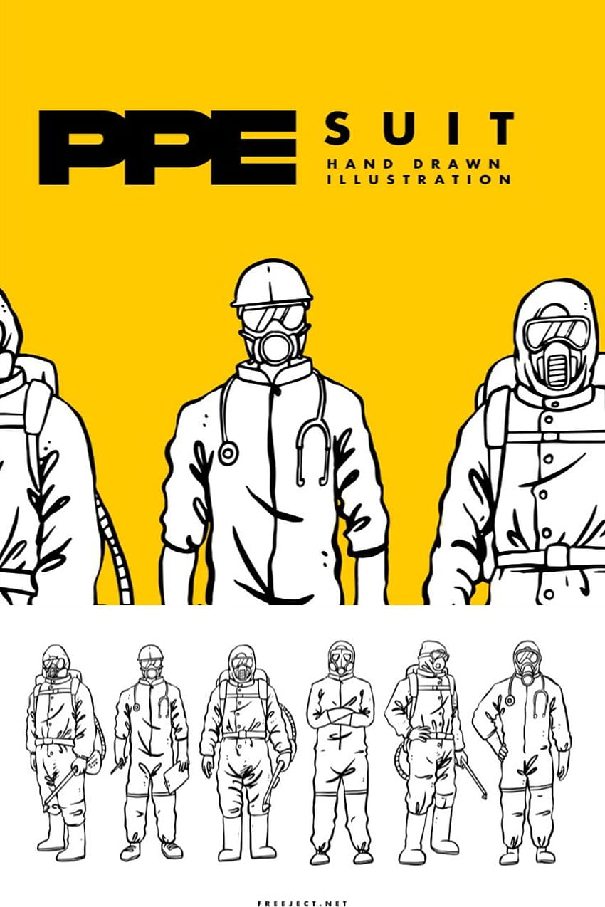 PPE Sprzęt ochrony osobistej Kombinezon Ręcznie rysowana ilustracja Tapeta na telefon HD