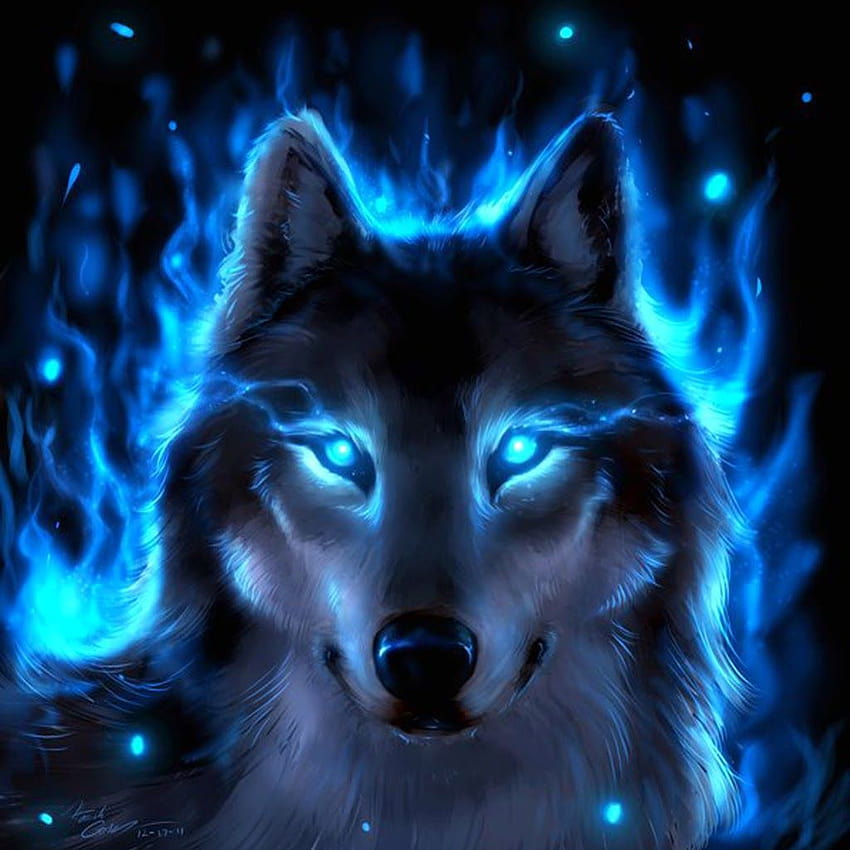  Lobo de fuego azul, lobo de fuego de anime fondo de pantalla del teléfono