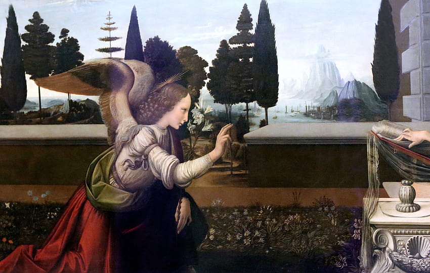 776030 , Leonardo da Vinci Annunciazione a 1470 Firenze, Arte pittorica, Angeli Sfondo HD