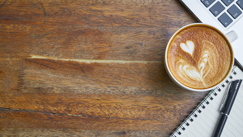 Coffee Cup Near Laptop Notebook, laptop aesthetic coffee HD wallpaper