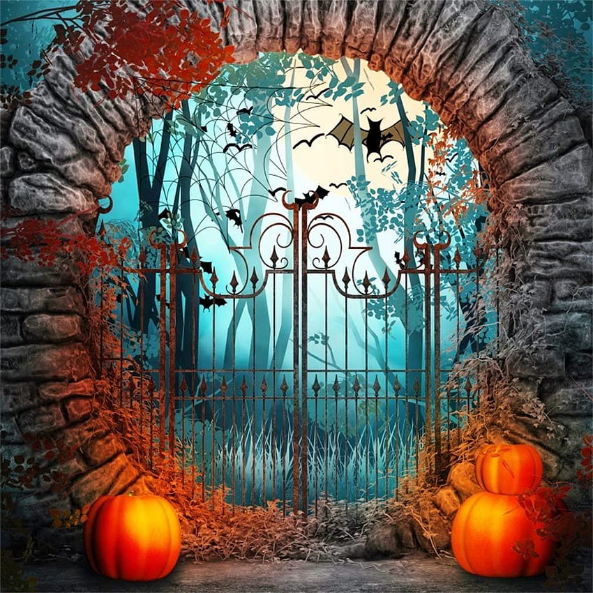 Amazon: CS 8x8ft Halloween Backdrop Stone Arch Gate Pumpkin Bat Horror Night Party Halloween Backgrounds for graphy Halloween: Camera &, halloween abóbora gate Papel de parede de celular HD