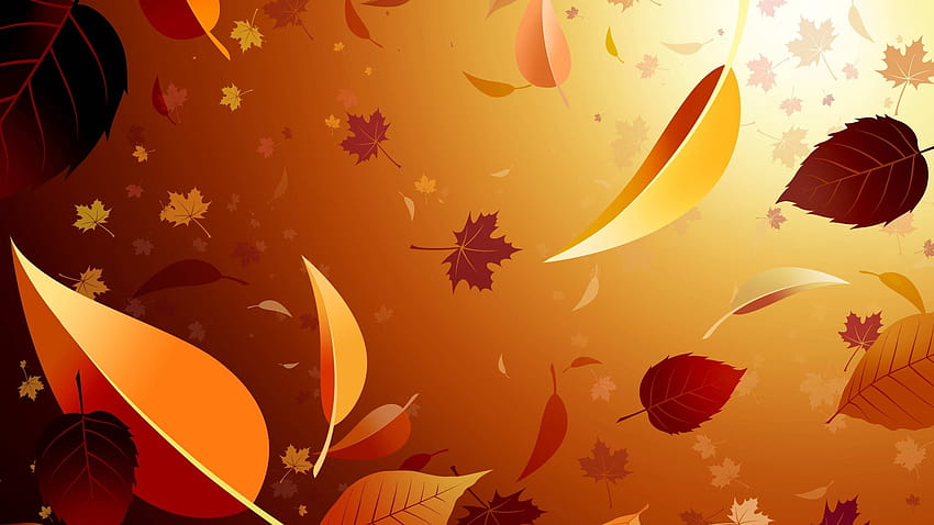 : fall, illustration, digital art, minimalism, red, CGI, yellow, brown, pattern, circle, maple leaves, ART, autumn, leaf, flower, design, petal, 2560x1440 px, computer 2560x1440, autumn digital art HD wallpaper