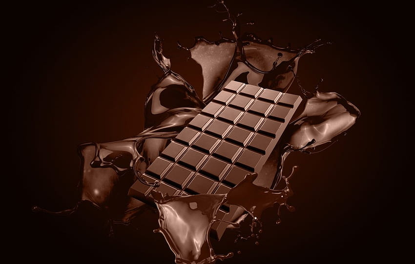 tryskać, czekolada, plusk, tabliczka czekolady , sekcja рендеринг Tapeta HD