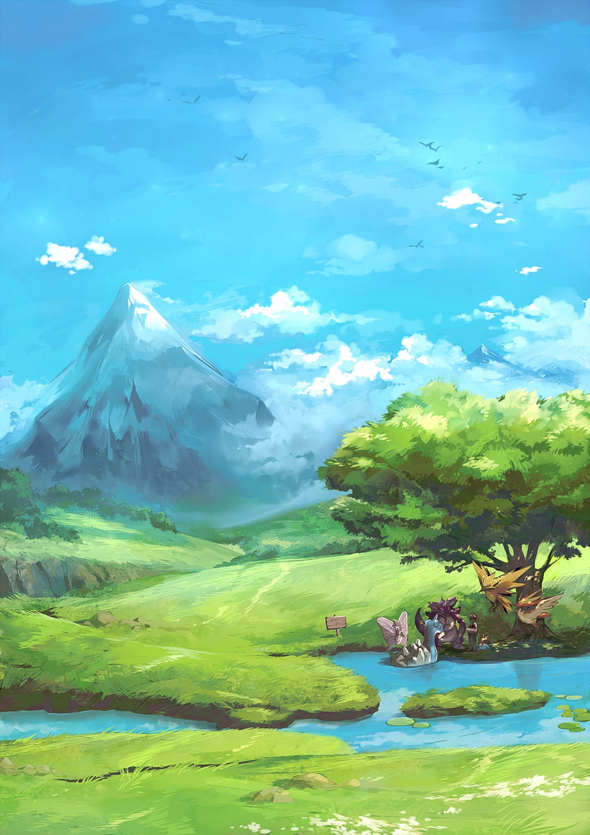 Satoshi, paesaggio dei pokemon Sfondo del telefono HD