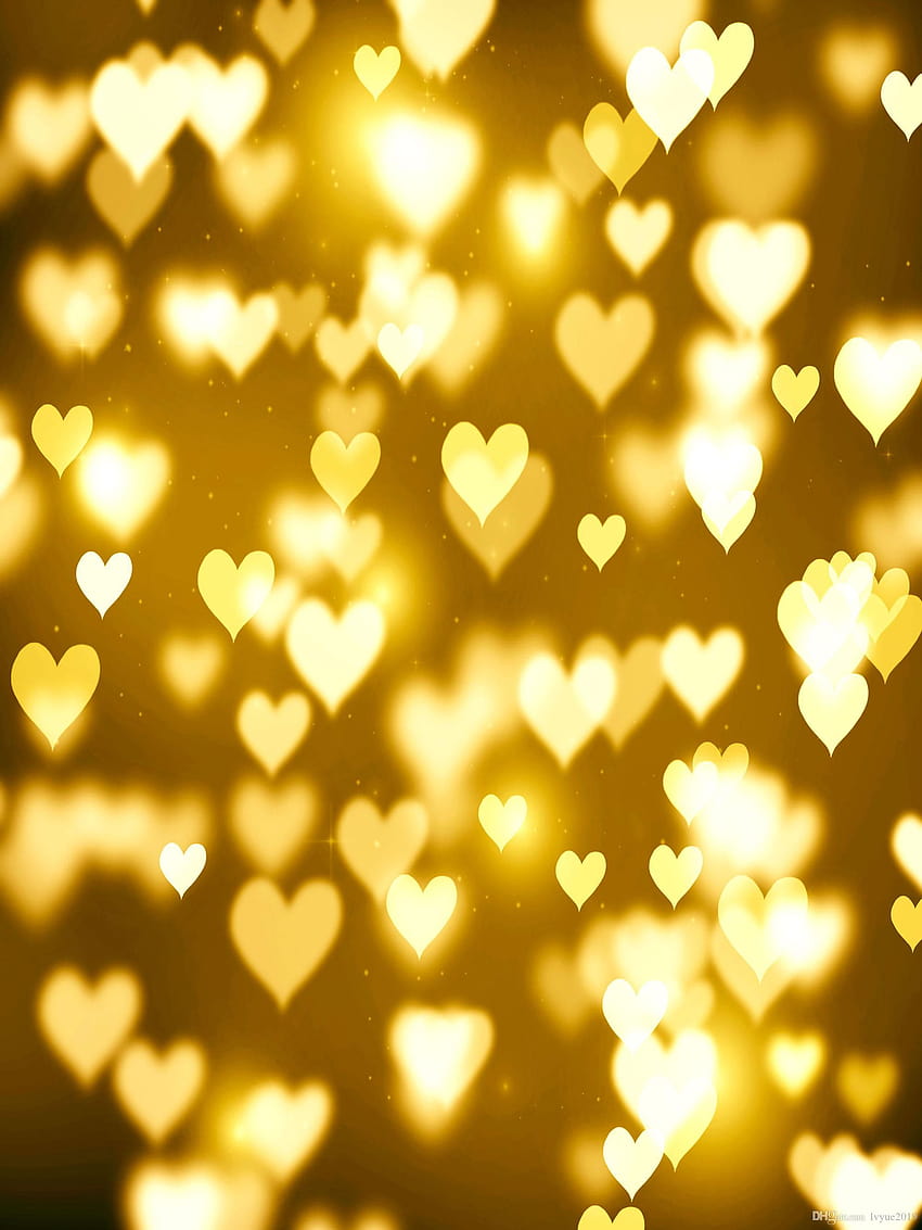 Wholesale Best Quality BRAND Blurred Bokeh Yellow Hearts Gold Glitter Vinyl graphy Backdrops Newborn Baby Booth Backgrounds For Valentines Day Studio…, yellow valentines day HD phone wallpaper