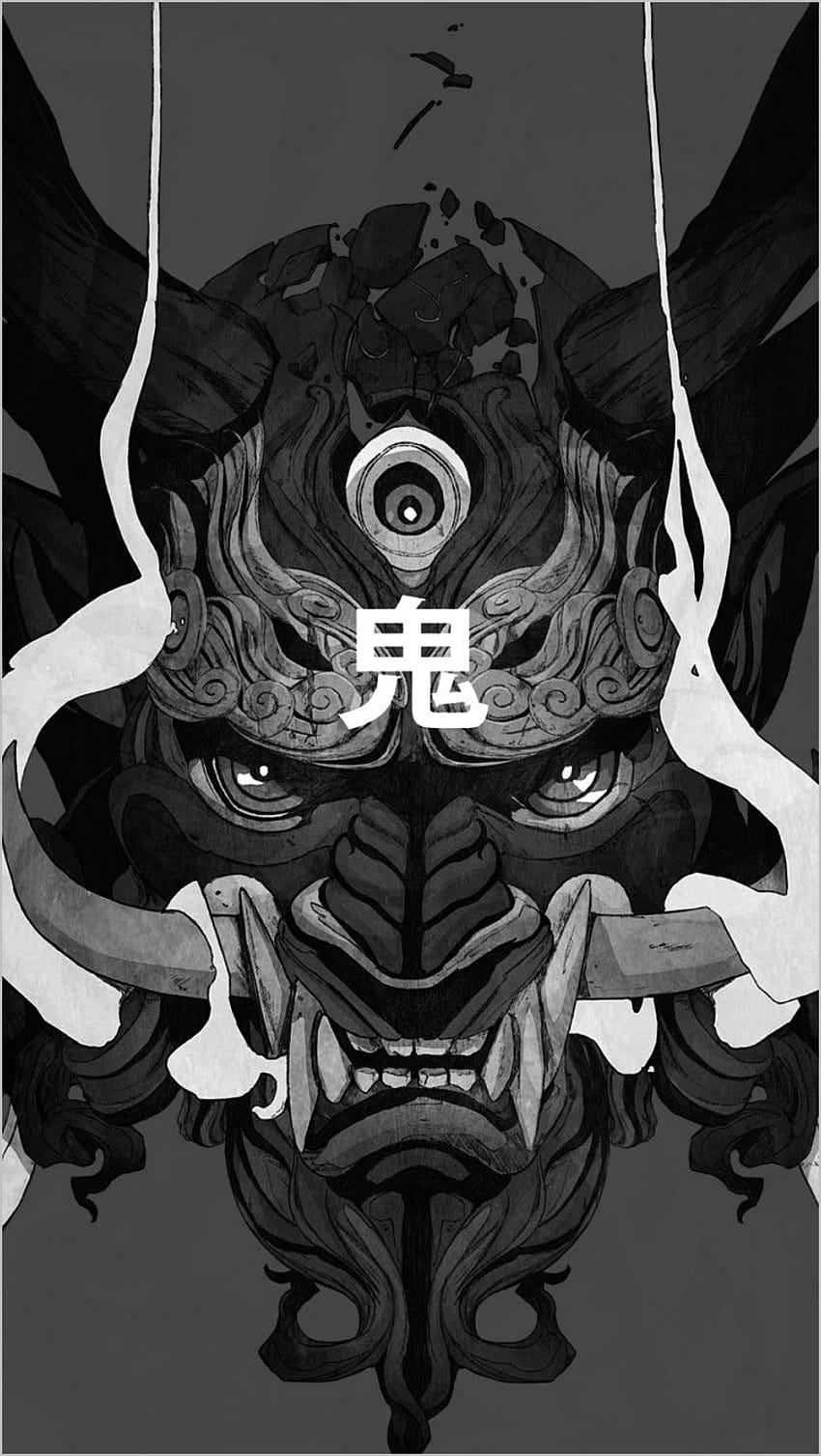 Demon Oni Mask Art през 2020 г., японски демон HD тапет за телефон