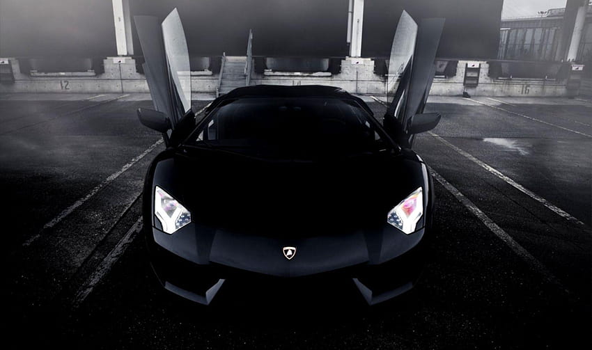 Front Lamborghini Aventador Black Doors Parking HD wallpaper