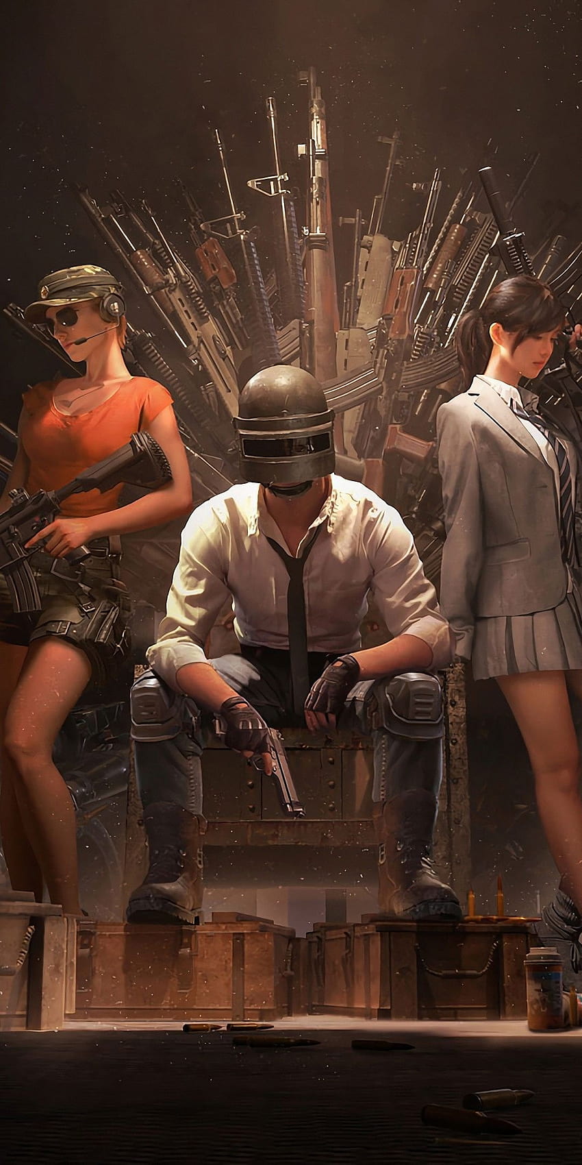 PUBG, Helmet guy with girls, guns throne, video game, 1080x2160, anime pubg boy HD phone wallpaper