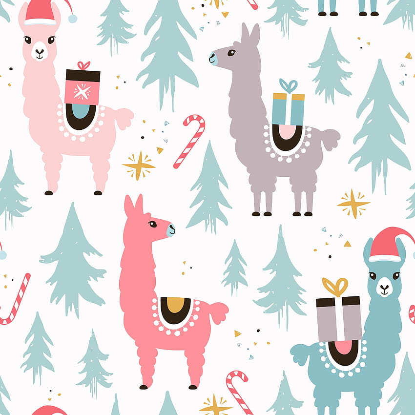 Llama llama ホリデー ラッピング ペーパー シーツ、クリスマス ラップ、ラマとツリー ラップ by Olivi…、christmas lama HD電話の壁紙