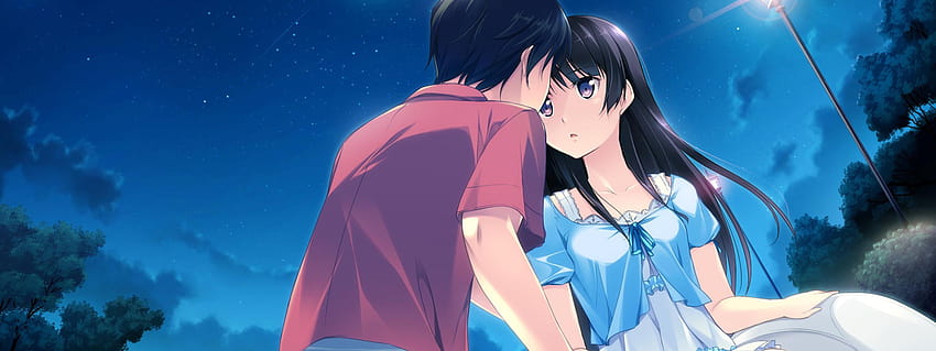 Anime couple during the night under the moonlight, anime couple summer HD wallpaper