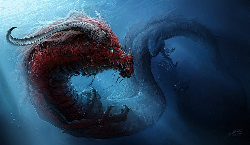 art water dragon monster horn, water monster HD wallpaper