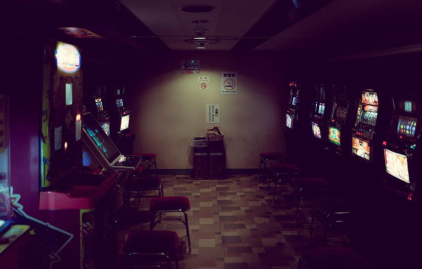 light, game, garbage, neon, room, chair, arcade , section интерьер, arcade room HD wallpaper