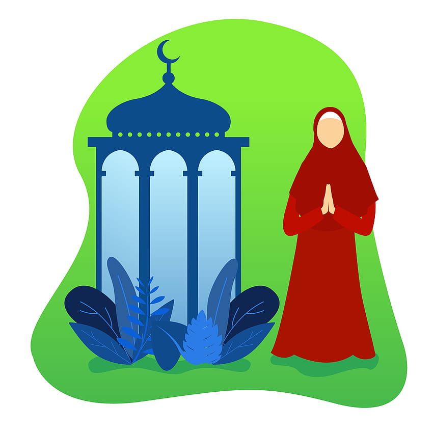 Vector of ramadan kareem flat design with muslim woman, plants and, flat design ramadhan HD phone wallpaper
