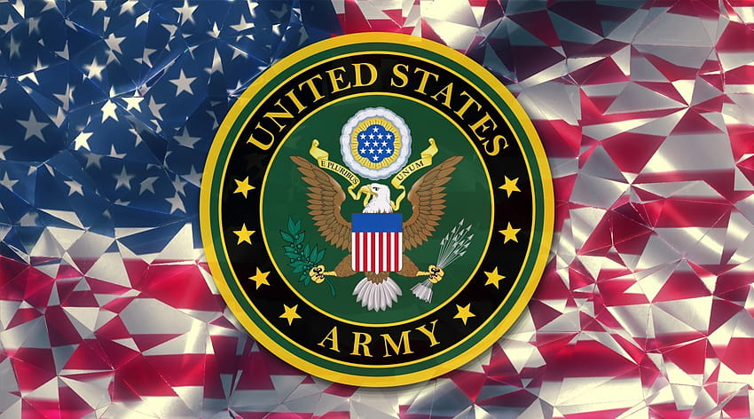 Simbolo dell'esercito degli Stati Uniti sulla bandiera degli Stati Uniti, simbolo della bandiera militare degli Stati Uniti d'America, logo dell'esercito degli Stati Uniti Sfondo HD