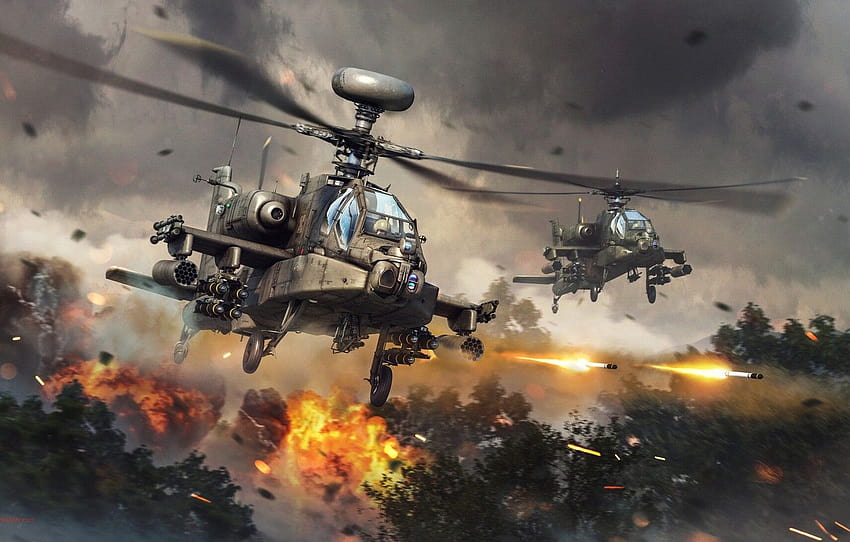 fuoco, scintille, elicotteri, War Thunder, Attack Helicopter , sezione игры, elicotteri d'attacco Sfondo HD