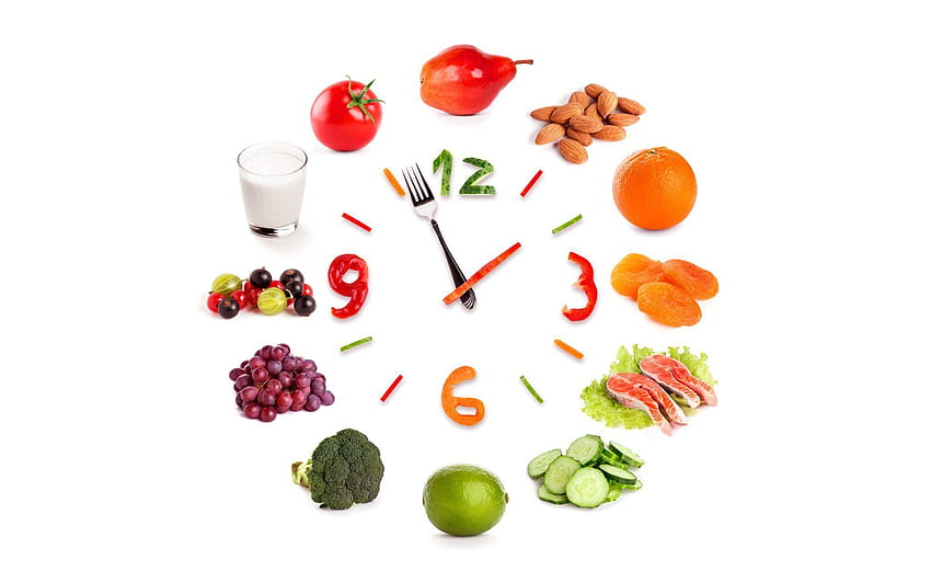 Gráfico de dieta, tabla de tiempo, alimentos, frutas fondo de pantalla