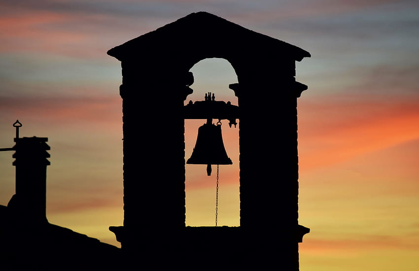 ID: 267081 / costruzione del campanile e tramonto, campana della chiesa Sfondo HD