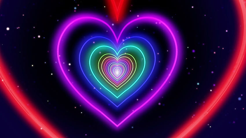 Neon Lights Love Heart Tunnel abstrakcyjnego szybkiego ruchu Glow TikTok Trend Backgrounds Tapeta HD