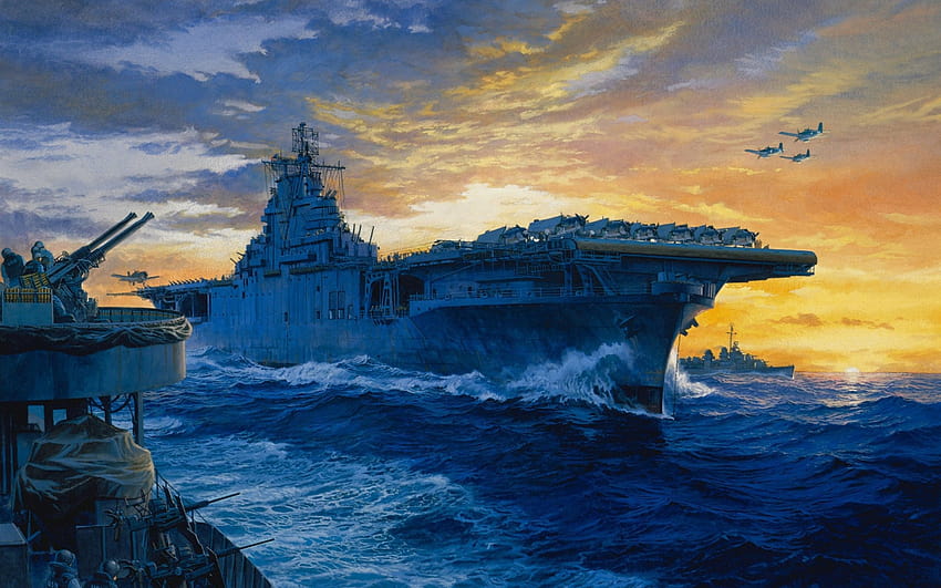 Navy Aircraft Carrier Art Planes Painting On Station HD wallpaper