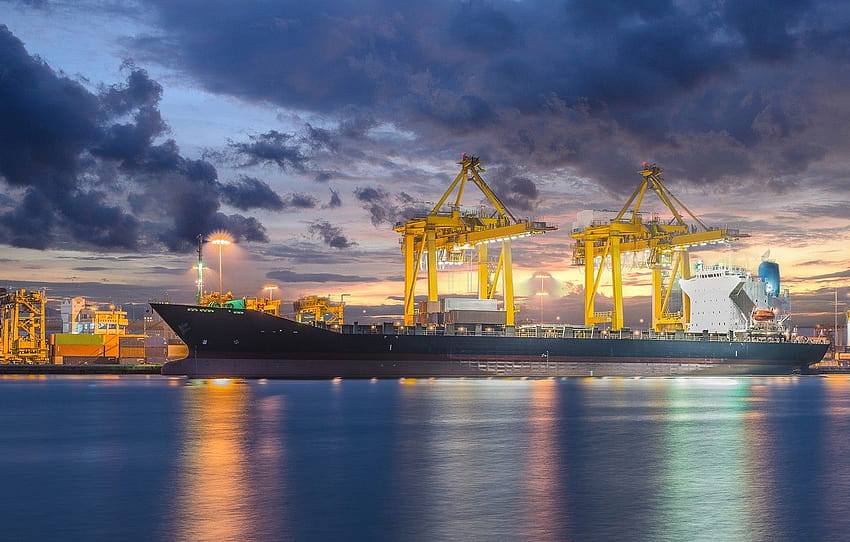 dusk, industrial, ship, cargo, crane, shipyard, logistic , section разное HD wallpaper