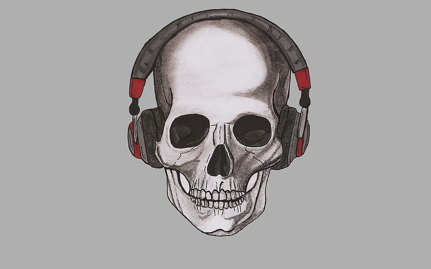 Черепи Слушалки Рисуване Изкуство Сиви фонове 2880x1800, череп слушалки HD тапет