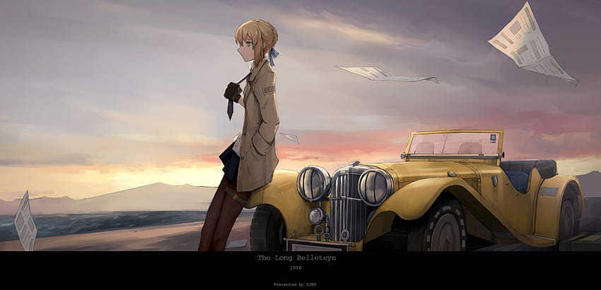Anime Anime Girls Blonde Car 2018 Tahun Oldtimer Rambut Pendek Kendaraan Mobil Kuning, mobil anime antik Wallpaper HD