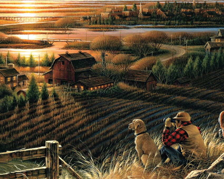 1280x1024 Man Dog Great Valley Lookout PC and Mac, working farm HD wallpaper