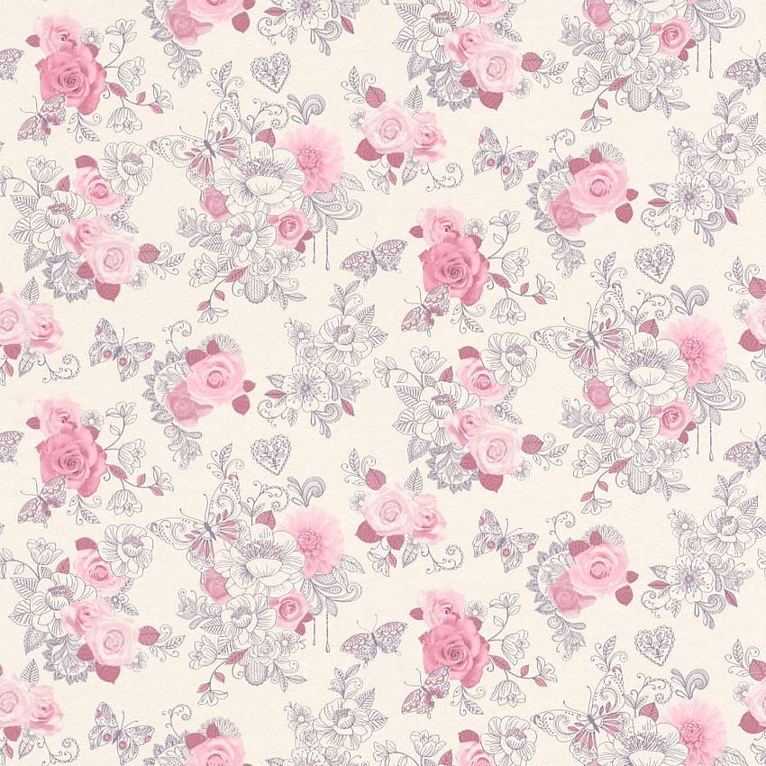 Rosa Hintergründe Muster Ästhetische Wandgestaltung Lila, ästhetische blaue und rosa Blumen HD-Handy-Hintergrundbild