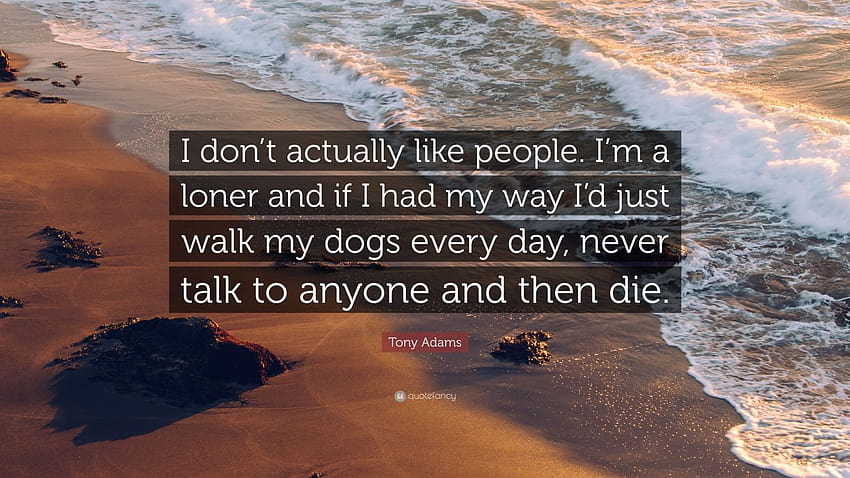 Tony Adams Zitat: „Eigentlich mag ich Menschen nicht. Ich bin ein Einzelgänger und wenn es nach mir ginge, würde ich einfach jeden Tag mit meinen Hunden spazieren gehen, nie mit jemandem reden und ...“ HD-Hintergrundbild