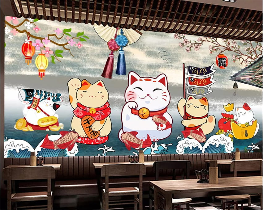 beibehang Персонализирана 3D стенопис Lucky cat Японско суши Японска храна Суши ресторант Ресторант фонове стенопис HD тапет