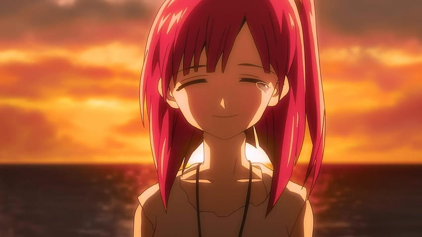 Anime Girl Smile While Crying、微笑みながら泣いているアニメの女の子 高画質の壁紙