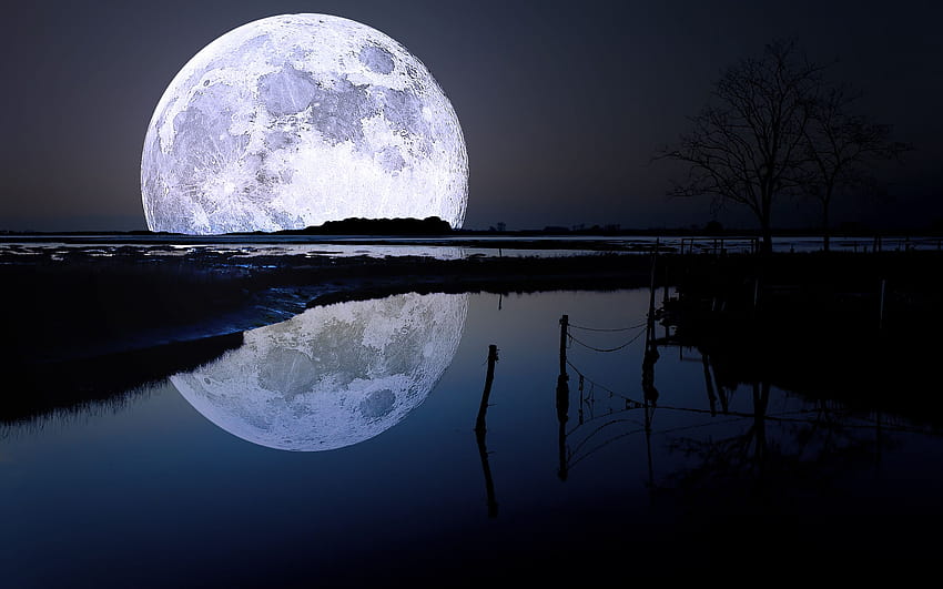 Reflejo de la superluna en el lago [2880x1800], superluna ultra fondo de pantalla