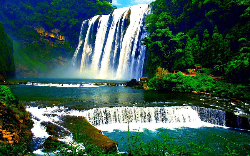 Tropical Rainforest, tropical waterfall HD wallpaper
