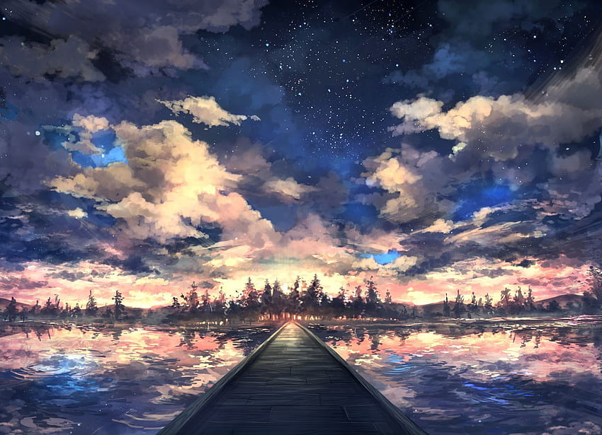 obłoki pejzaż nikt oryginalny pippi, niebu odbicie anime Tapeta HD