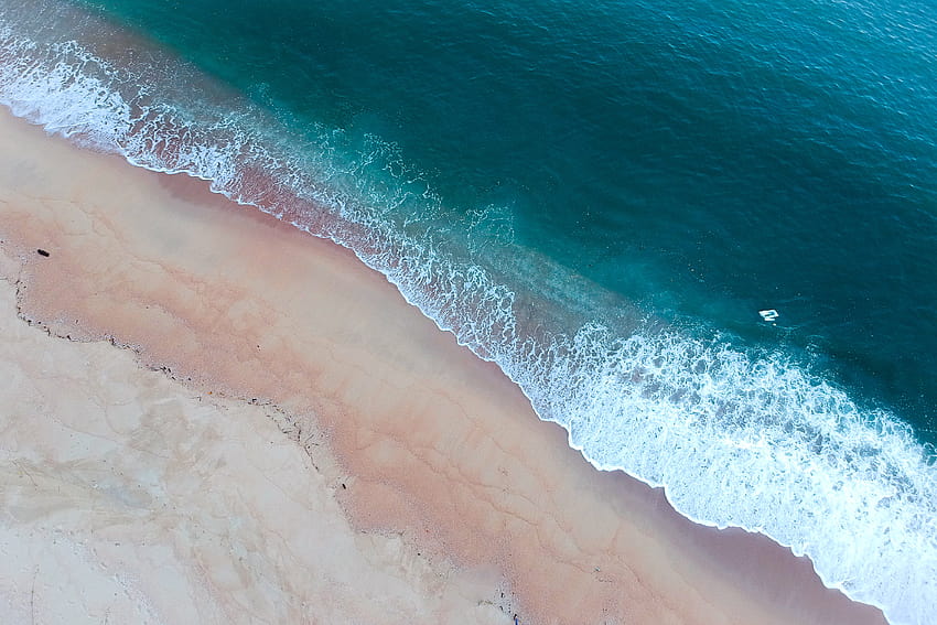 Aerial Shot Of Ocean Waves On Shore · Stock, aerial view beach sand and ocean waves HD wallpaper