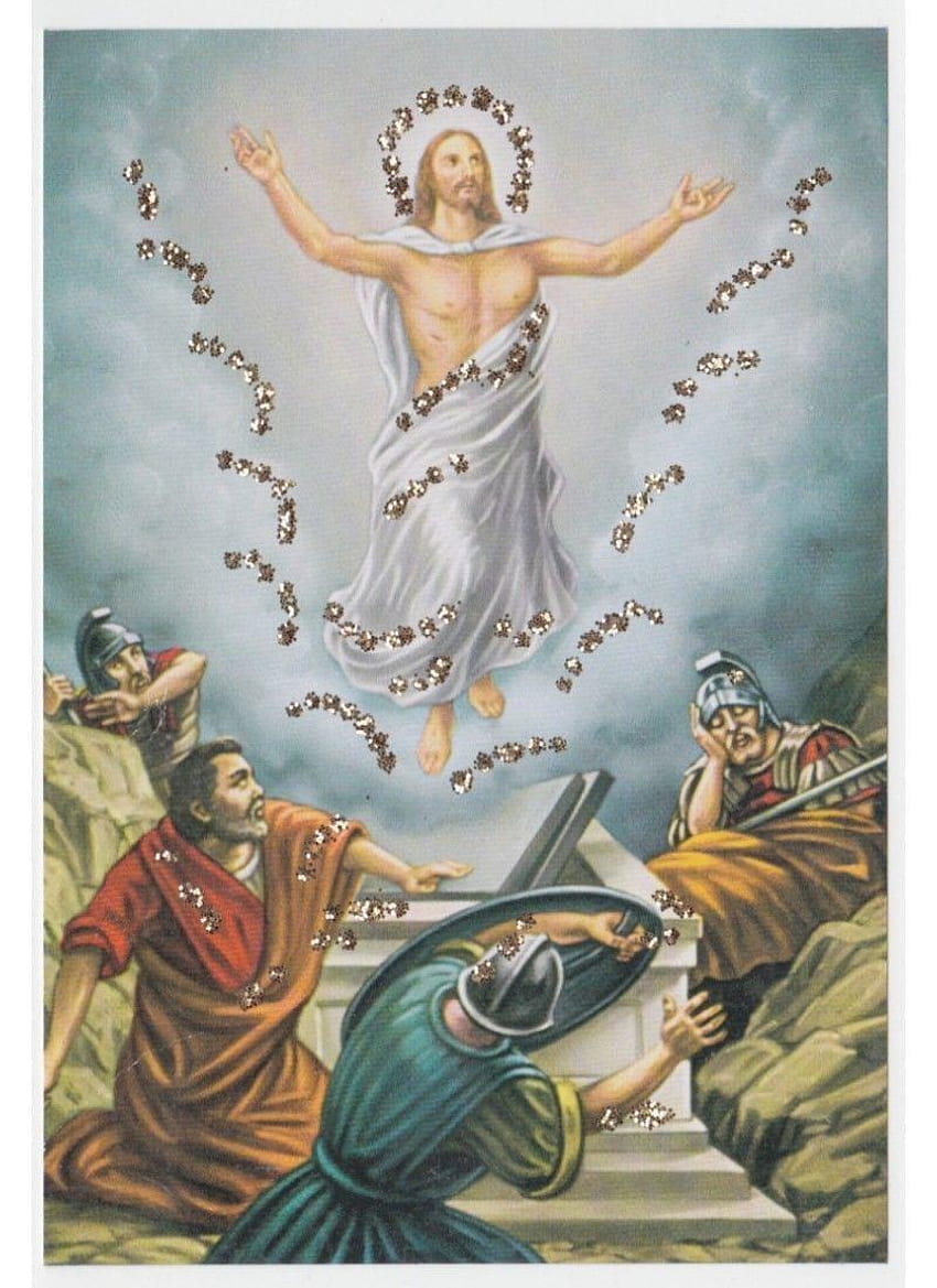 CON GLITTER CARTOLINA Pasqua vintage resurrezione di Gesù, gesu HD telefon duvar kağıdı
