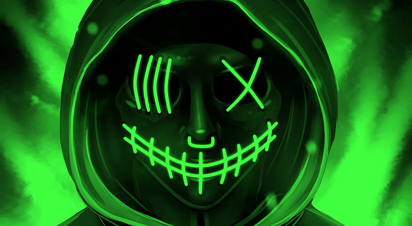 Máscara de neón verde Cyberpunk con capacidad de respuesta de audio fondo de pantalla