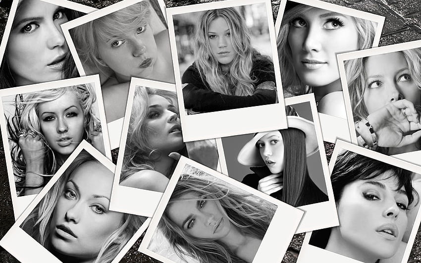 women polaroid monochrome collage faces 4200x2625 High HD wallpaper