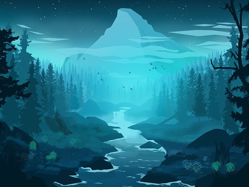 blue forest aesthetic HD wallpaper