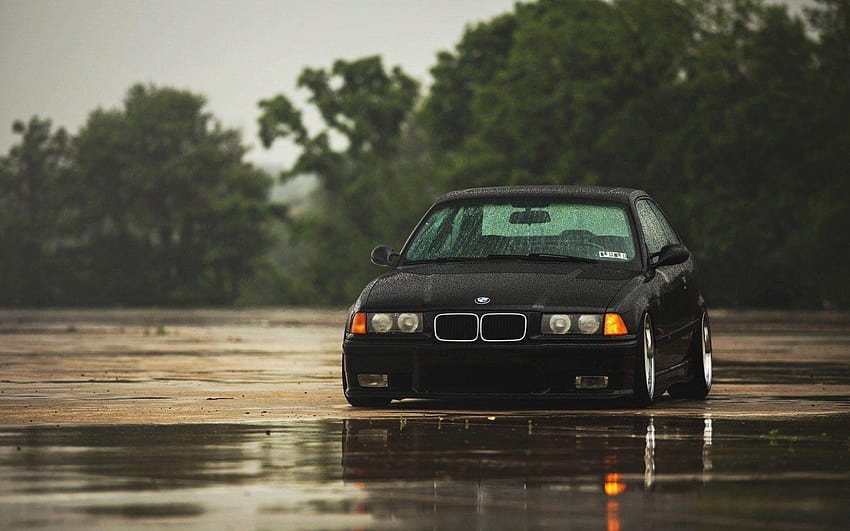 Download wallpaper BMW E90 and one helicopter 1366x768