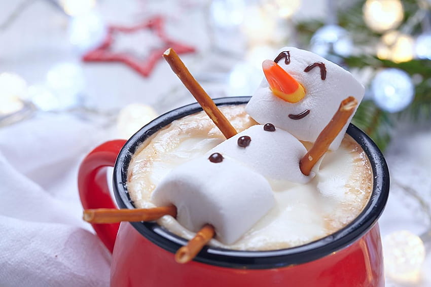 New year Cappuccino Marshmallow Snowmen Creative HD wallpaper