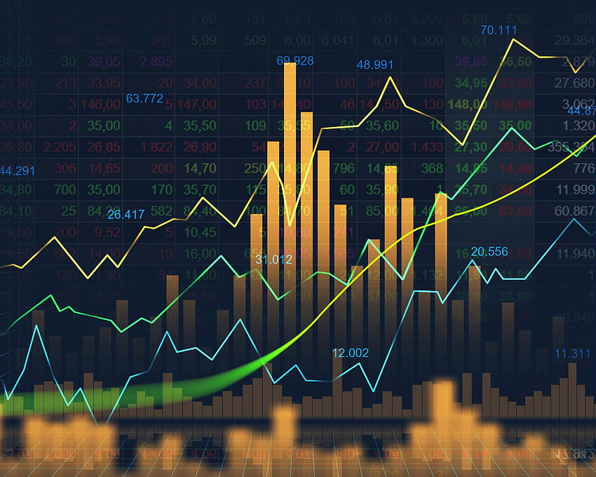 Графиката на фондовия пазар или валутната търговия с концепция за показване на индикатори, дневна търговия HD тапет