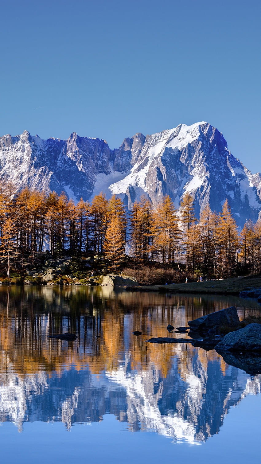 Mont Blanc, Autumn, Lake, White Mountain, Alps, , Nature, mont blanc alps HD phone wallpaper