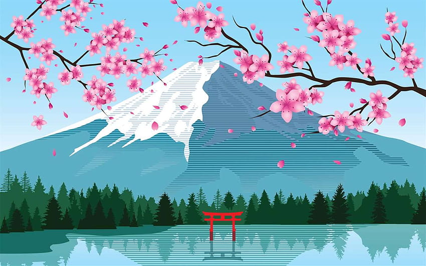 Renderizações de flores de cerejeira, borboletas e flores, estética de anime de flor de cerejeira papel de parede HD