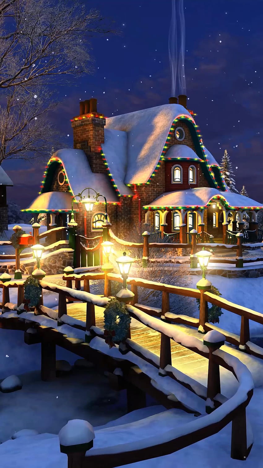 Christmas Winter Snow Night Live pour Android, maison de neige Fond d'écran de téléphone HD